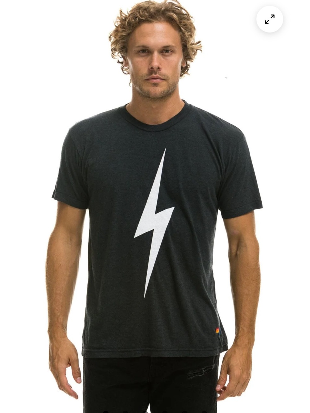 Aviator Nation Black Tee with Silver Lightning Bolt